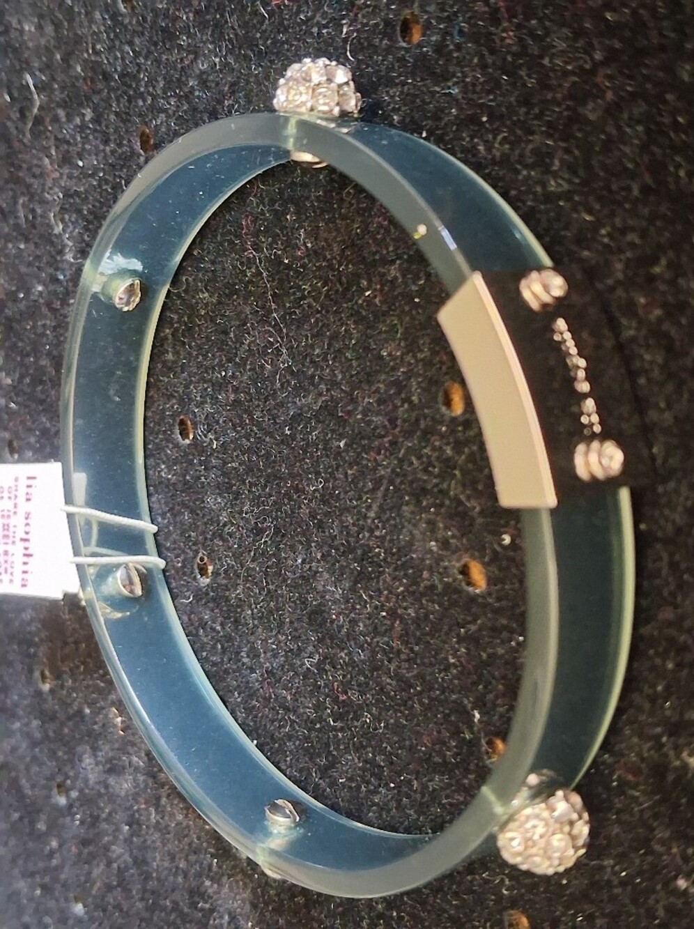 Lia Sophia Acrylic Bangle Bracelet with Crystal Accents - Gray Size M